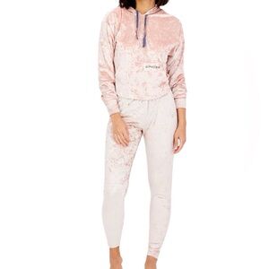 SPYDER Women 2Pcs Velour Hooded Loungewear Pajama Set Silver Pink